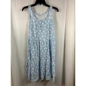 Old Navy Girls XL 14-16 Plus Blue White Daisy Floral Tiered Cotton Tank Dress